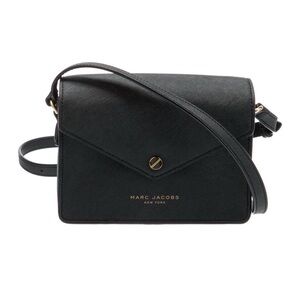 Marc Jacobs New York Black Saffiano Leather Gold Logo 7” Envelope Crossbody Bag